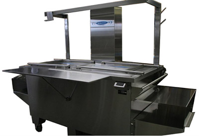 Kleena’s custom SM-200 with Blind Inspection Rack and Flip Out Work Table for Curtains.