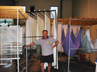 Kleena’s drying area. Rolling racks can be wheeled into their Drye Rite XL (see below).