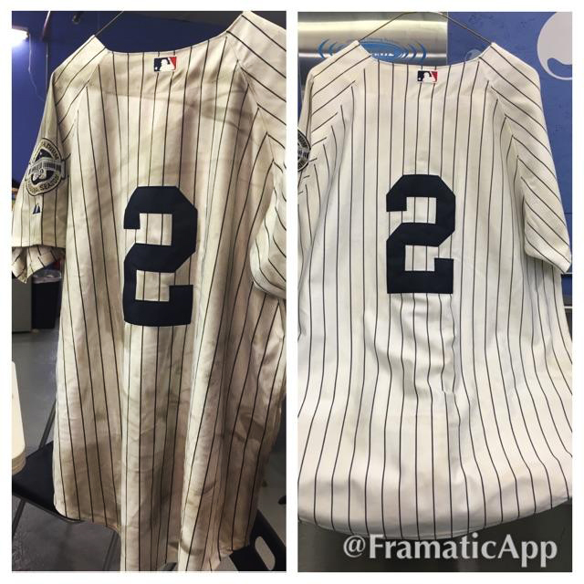 Before and After photo of a soot damaged sports jersey, a cherished possession of one of Gadue's customers