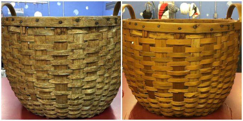 Wicker basket before and after ultrasonic cleaning